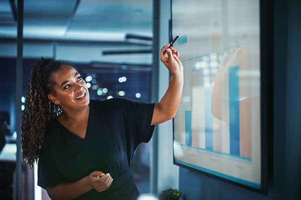 Woman explaining plans to scale up a business